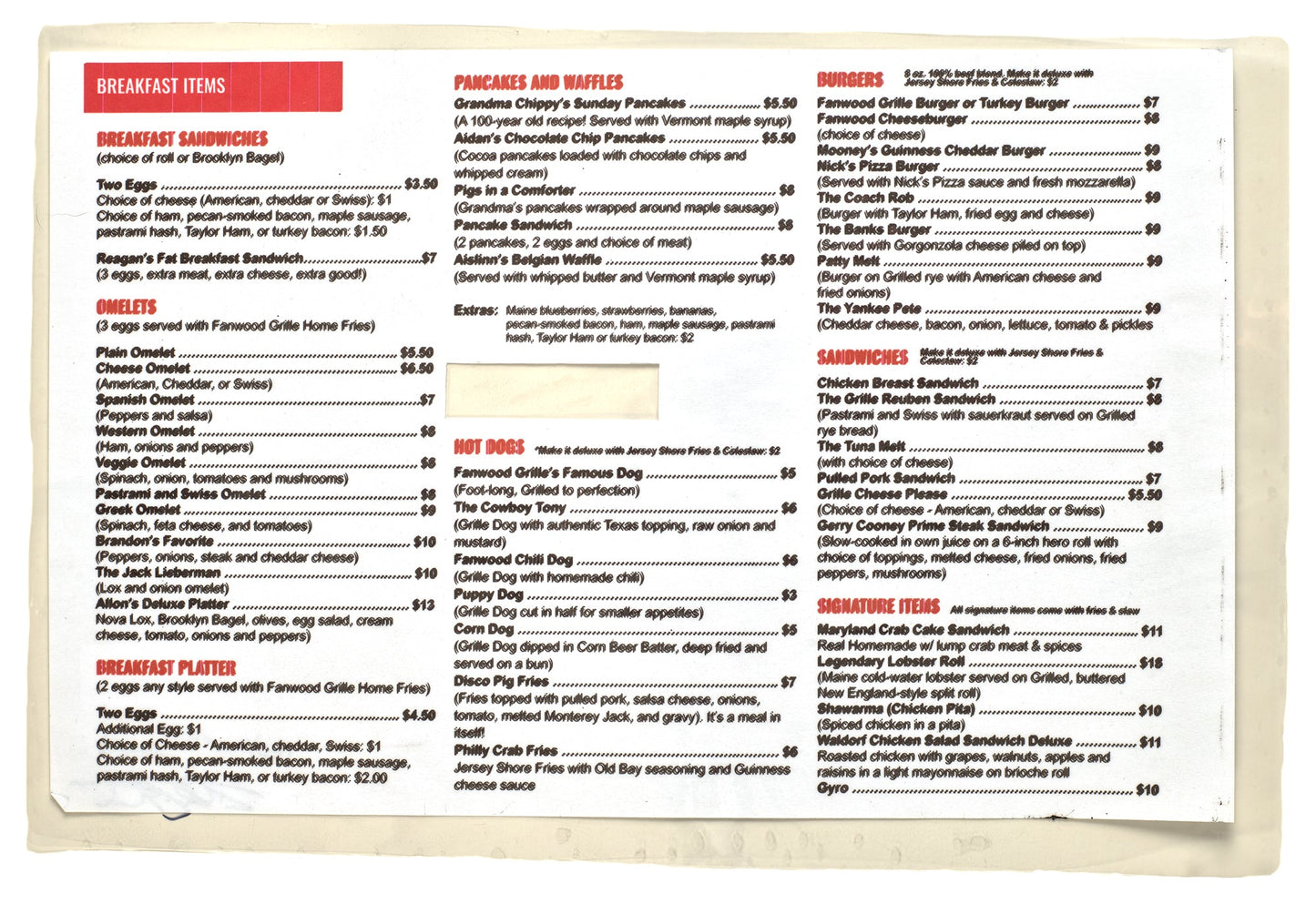 replica menu